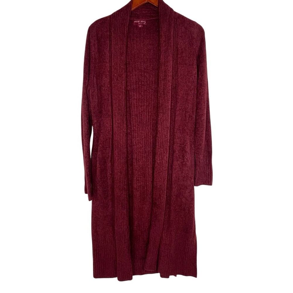 Barefoot Dreams CozyChic Lite Catalina Open Front Long Cardigan Burgundy Small
